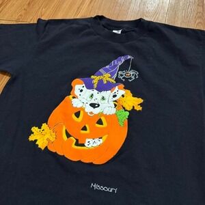 Vintage Halloween Men's Shirt Dalmatian Dog Pumpkin 90s Missouri Size Large